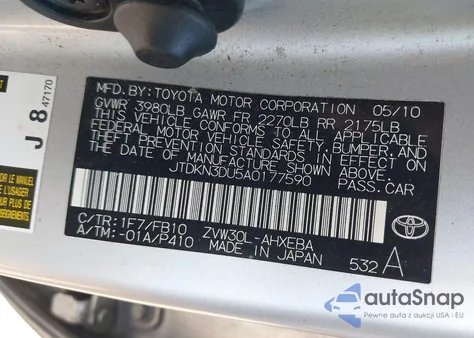 2010 Toyota Prius Iii from USA, damaged, VIN JTDKN3DU5A0177590